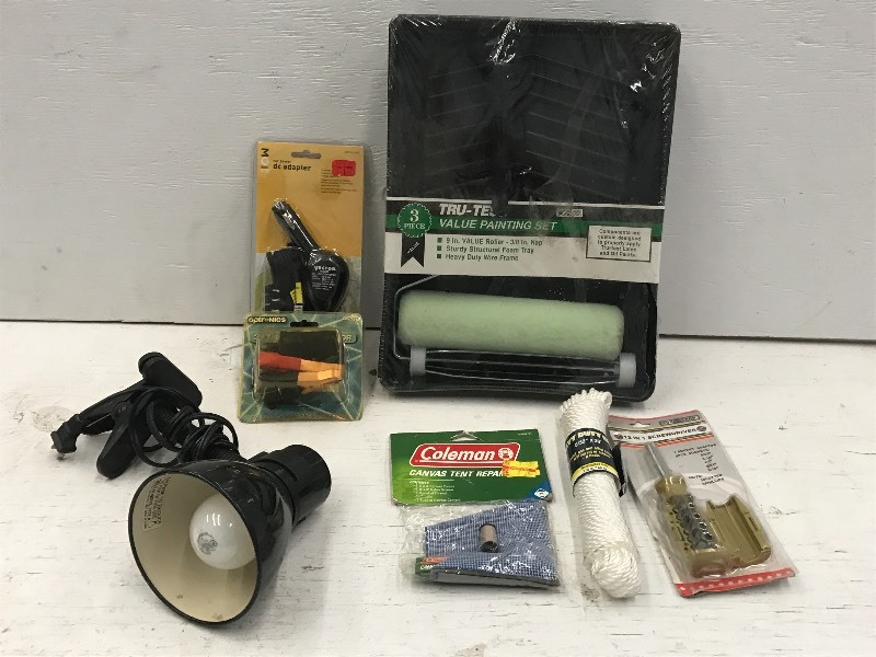 lot 35 image: Box Of Assorted Paint Trays, Rope,...