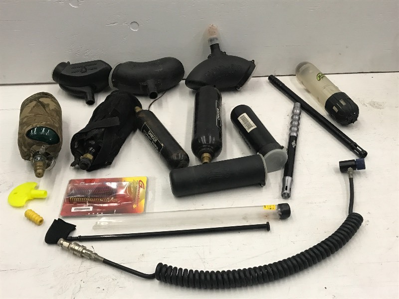 lot 47 image: Box Of Assorted Paintball Gear CO2...