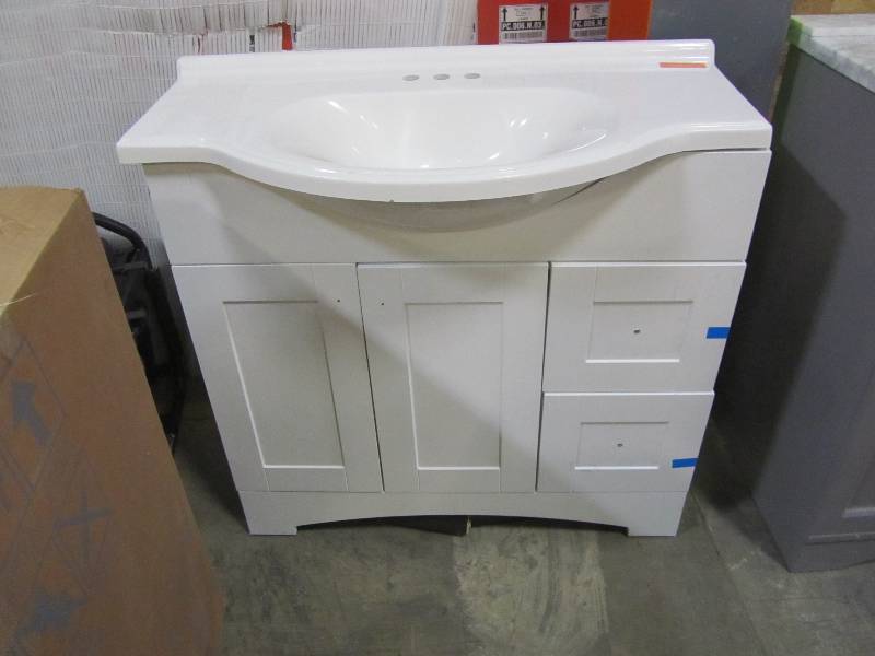 lot 53 image: Glacier Bay Del Mar 36 in w vanity with AB Engineered Composite Vanity Top in White