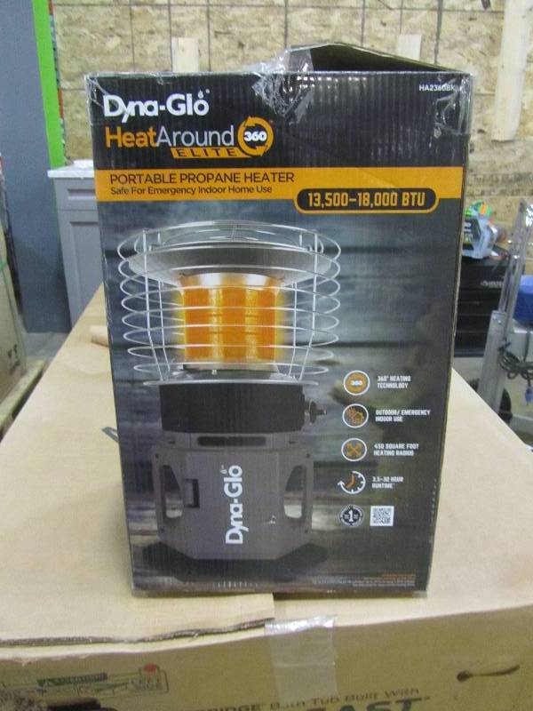 lot 56 image: Dyna-Glo 18K BTU HeatAround 360 ELITE Portable Propane Heater in Black