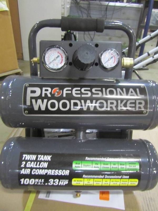 lot 74 image: Professional Woodworker 2 Gal. Twin Stack Compressor