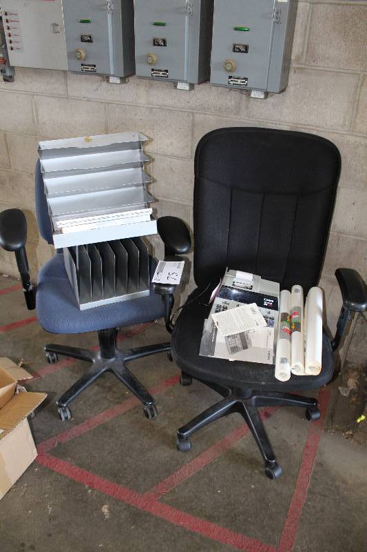 lot 75 image: Rolling Office Chairs, Desk Organizers, Adding Machine, Contact Paper, And More