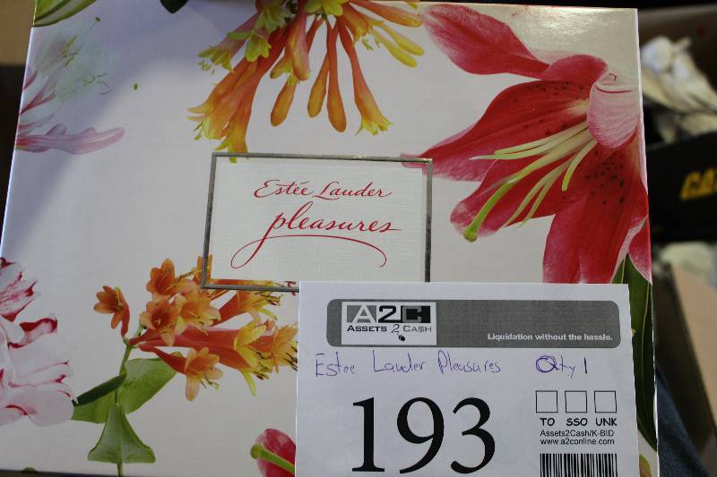 lot 193 image: Este Lauder Pleasures 3-Pack Body Lotion, Bath Gel, Perfume