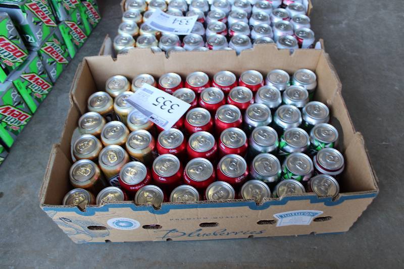lot 335 image: 12oz. Cans Coke, Diet Mt. Dew, A&W Root Beer
