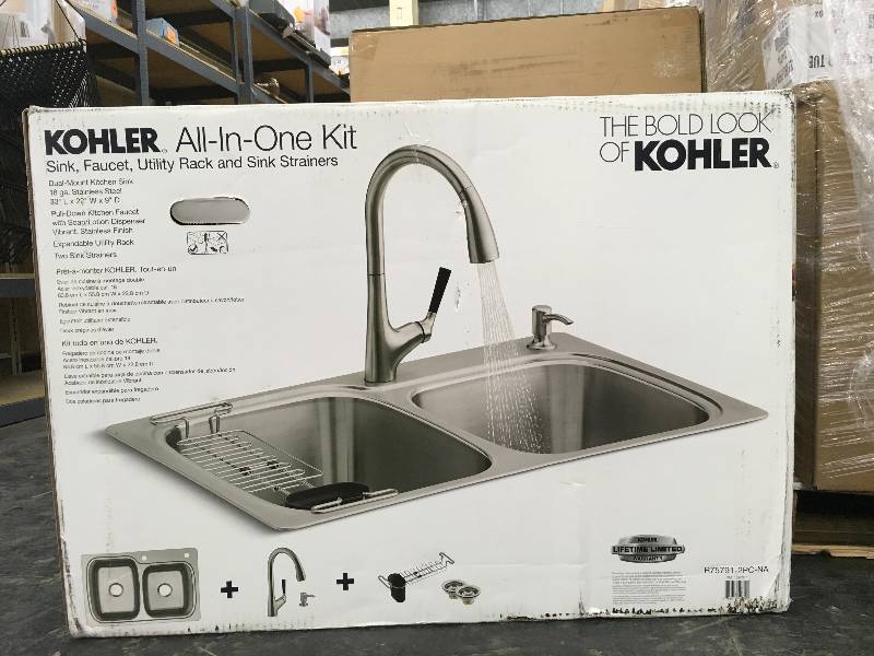 lot 299 image: KOHLER SS SINKFAUCET, BENT CORNER, RETAIL $279.99