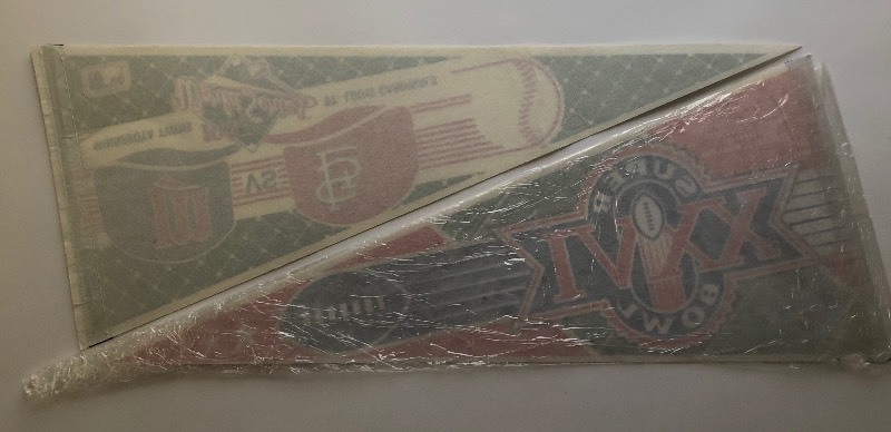 lot 107 image: Lot of 4 Pennants - Wall Flags Minnesota Twins World Series 1987 1991 Super Bowl Olympics