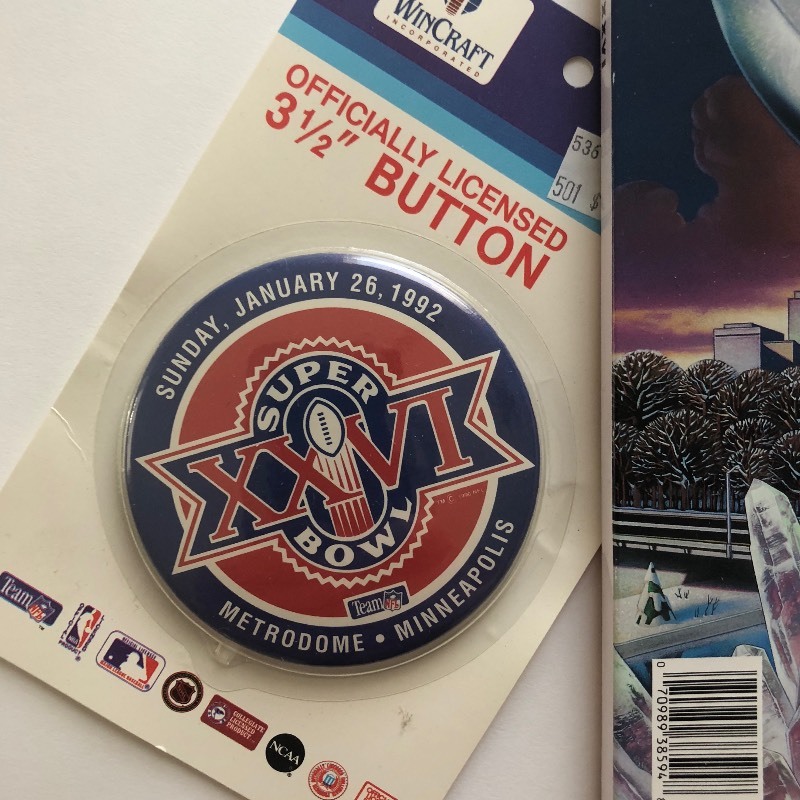 lot 108 image: SUPER BOWL XXVI Game Program with Sealed OFFICIAL 3 12  Button