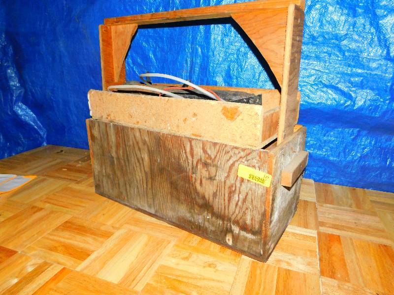 lot 227 image: WOOD TOOL CADDY WITH CONTENTS