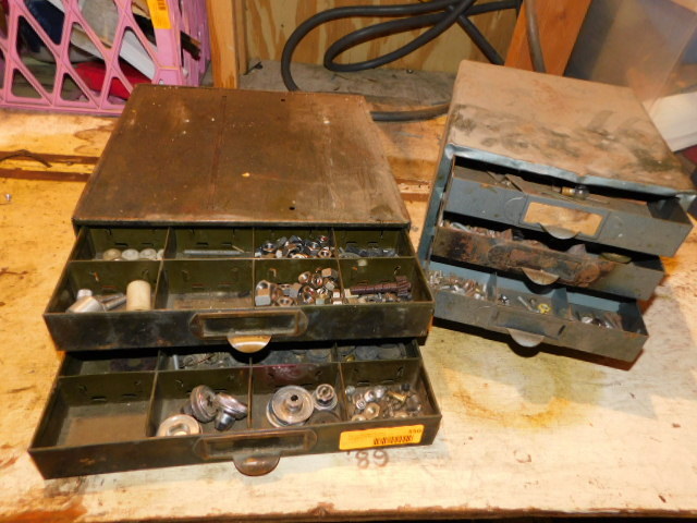 lot 550 image: TWO METAL ORGANIZERS WITH CONTENTS