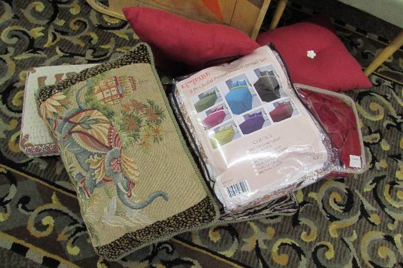 PILLOWS, SMALL FOOT STOOL AND LOVE SEAT COVER