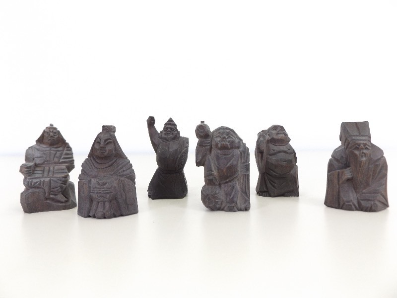 lot 8 image: 6 Hand Carved Wood Asian Netsukes