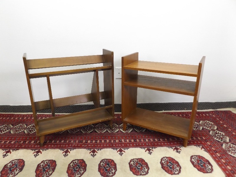 lot 12 image: 2 SOLID WOOD Mid Century ShelvesBookshelves