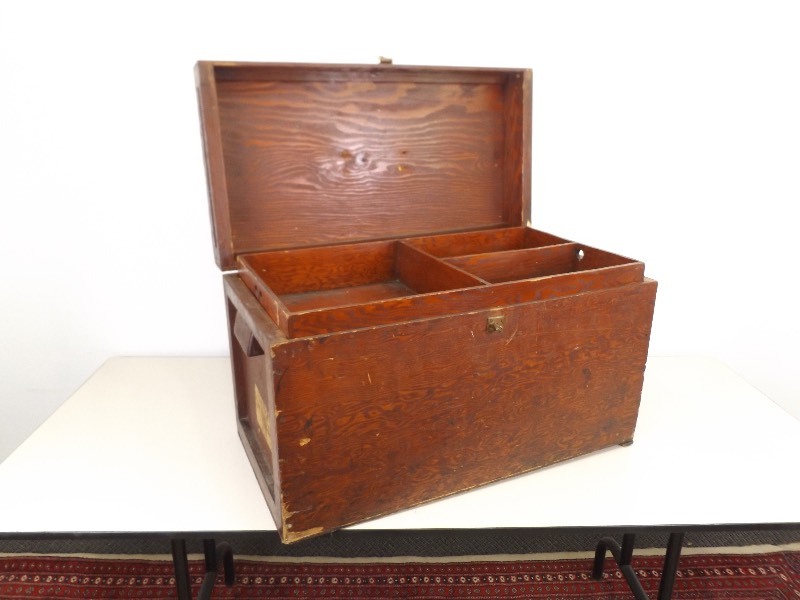 lot 11 image: Antique Wood Railroad Steamer Trunk