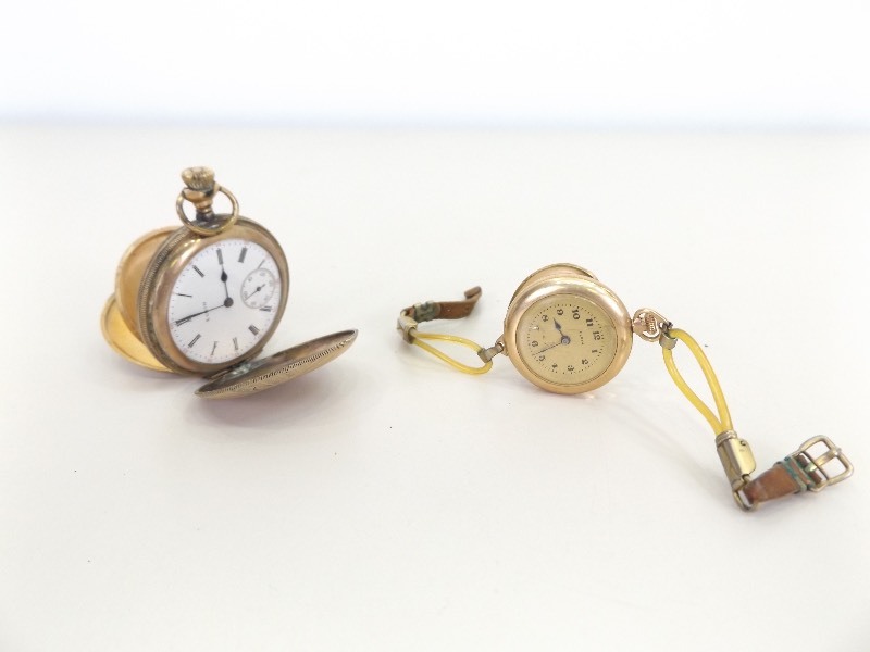 lot 18 image: 2 Antique Elgin Gold Fill PocketWrist Watches