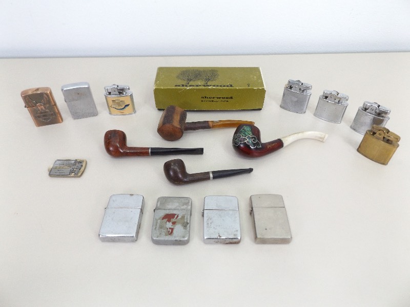 lot 28 image: Lot of Vintage Pipes, and Lighters
