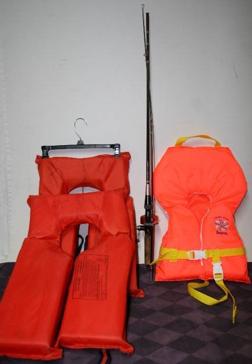 lot 59 image: Fishing Rod with Reel and Life Jackets