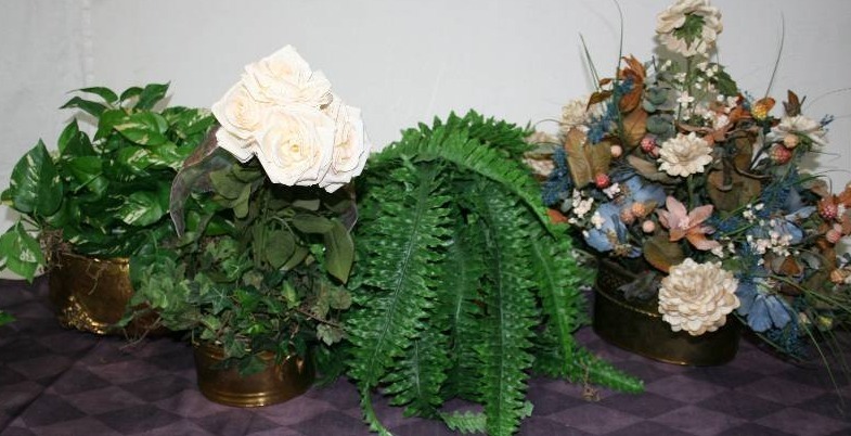 lot 63 image: Faux Houseplants with Brass Pots
