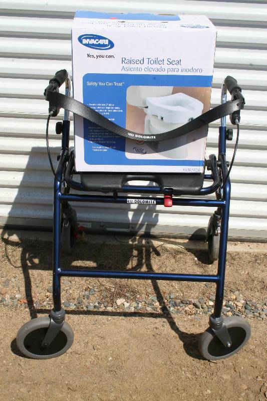 lot 121 image: Wheeled Seated Walker and Raised Toilet Seat