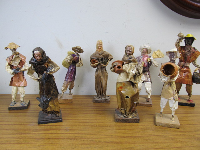lot 97 image: Lot of 8 Vintage Handmade Mexican Folk Art Paper Mache Figures