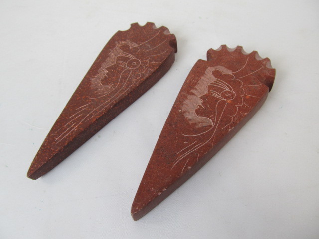 lot 54 image: Native American Carved Stone Whirl Wind Spear Heads