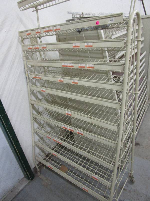 lot 61 image: Metal Display Shelfing on Wheels - 5 Tall X 3 W