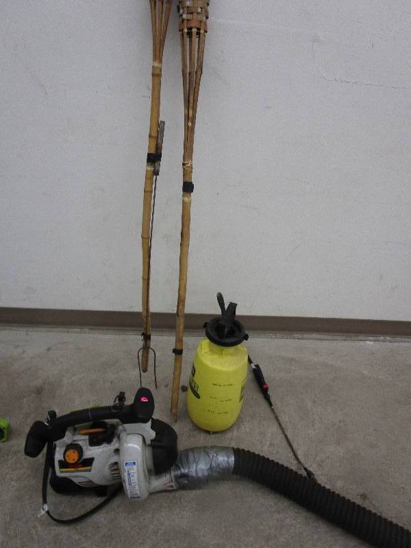 lot 63 image: Gas Ryobi Blower Not Tested, Sprayer, Tiki Torches