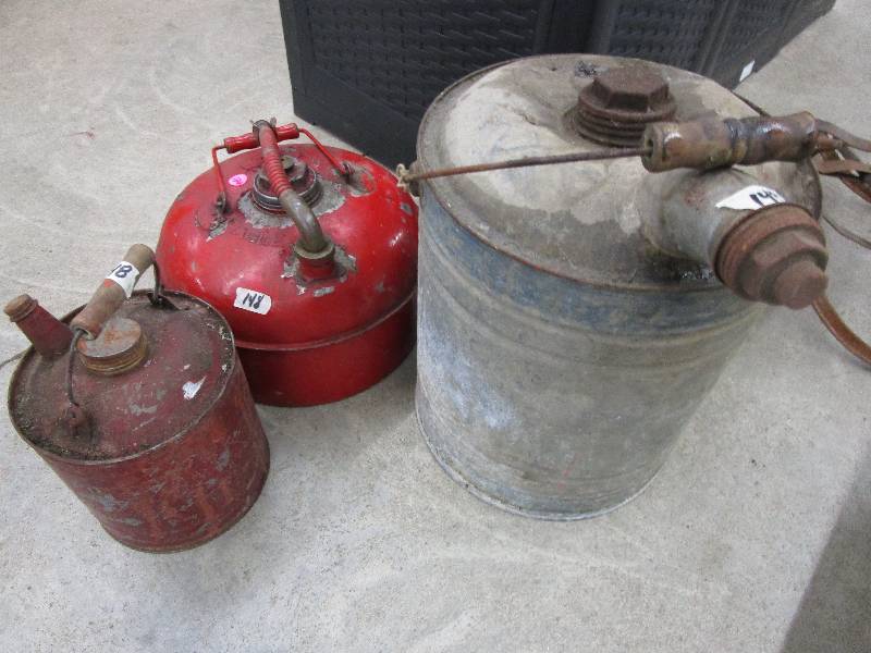 lot 126 image: 3 Old Metal Gas Cans
