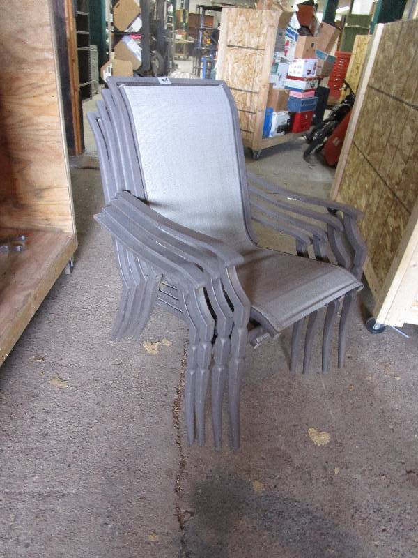 lot 142 image: 4- Mesh Tan Lawn Chairs Stackable