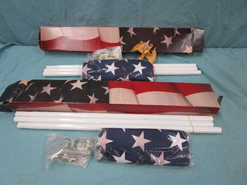 lot 167 image: 2-Flag and Pole and Eagle Toppers