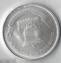 lot 40 image: 1 Ounce Fine Silver - Liberty Bell Design - Life, Liberty, & Happiness