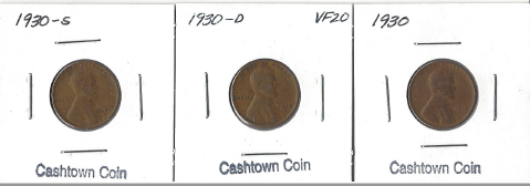 lot 32 image: 1930, 1930-D, & 1930-S Lincoln Wheat Cents