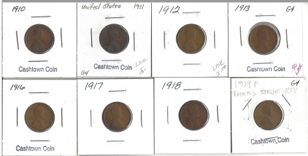 lot 46 image: Eight Different Wheat Pennies From The Teens