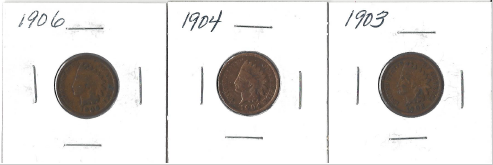 lot 47 image: Three Different Indian Pennies - 1903, 1904, & 1906