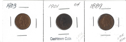 lot 51 image: Three Different Indian Pennies - 1889, 1901, & 1903