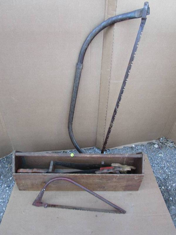 Old Wood Tool Box and Various Saws