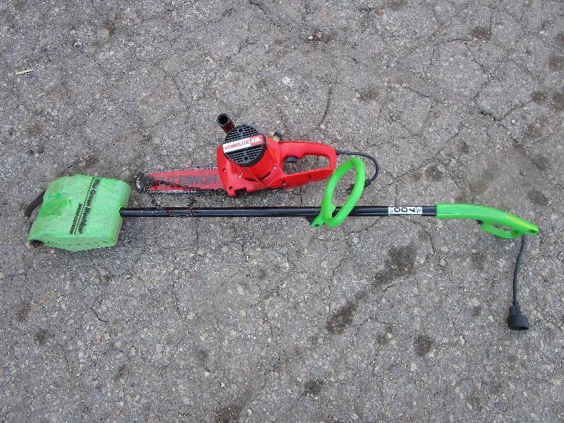 Electric Chain Saw with Extra Chain and Green Machine Weeder