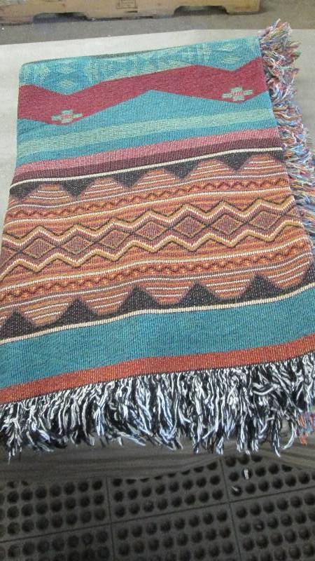 lot 332 image: Large Patterned Fringed Throw...