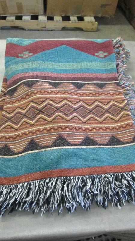 lot 334 image: Large Patterned Fringed Throw...