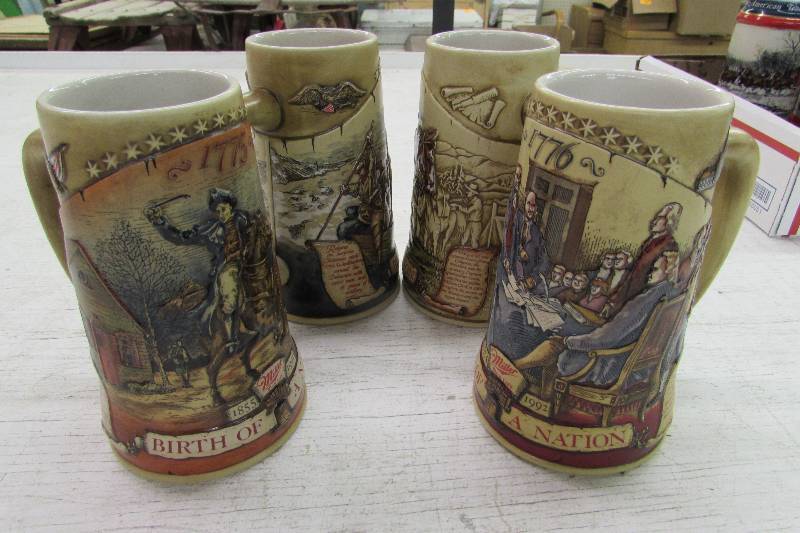 lot 395 image: BUDWEISER BEER STEINS, BIRTH OF NATION SERIES, STEINS 1 THROUGH 4
