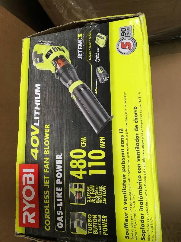 Ryobi 110 MPH 480 CFM Vairable Speed 40-Volt Cordless Jet Fan Leaf Blower- 3.0Ah Battery and Charger Included in working conditions
