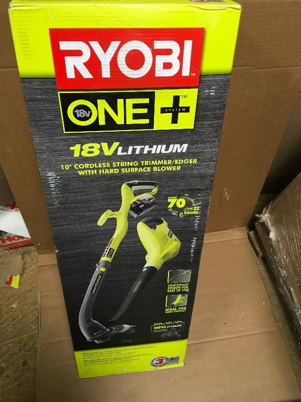Ryobi One 18-Volt Cordless String TrimmerEdger and Blower Sweeper Combo Kit ( 2 Tool) 2.6 Ah Battery and Charger Included open box