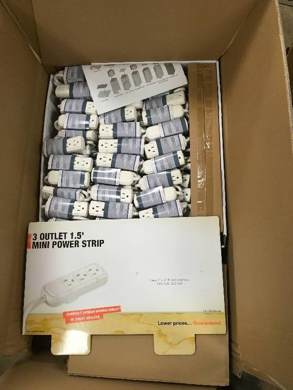 Lot of 108 units - 1.5 in 3 Outlet  Power Strip New (Fleamarket opportunity)