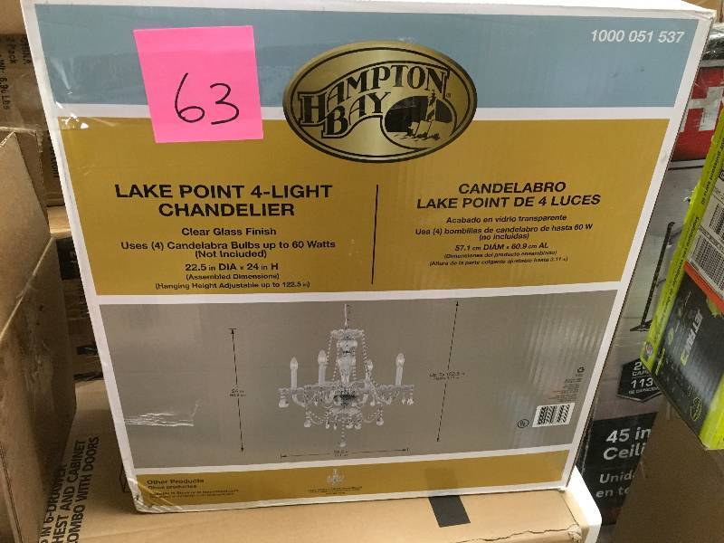 Hampton Bay Lake Point 4 Light Chandelier Clear Glass Finish New