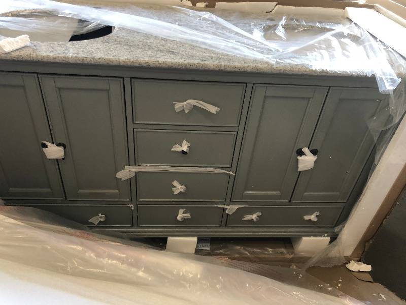 Home Decorators Collection Newport 61 in. W x 21-12 in. D Double Bath Vanity in Pewter  Only Granite Vanity Top are broken stock photo used to display the unit