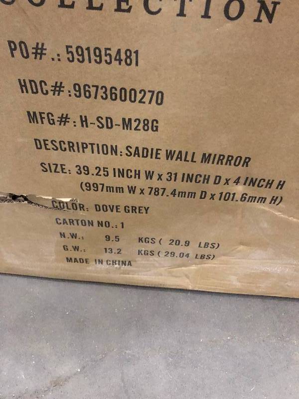 Home Decorators Collection Sadie 28 in. x 36 in. Framed Wall Mirror in Dove Grey open box never used