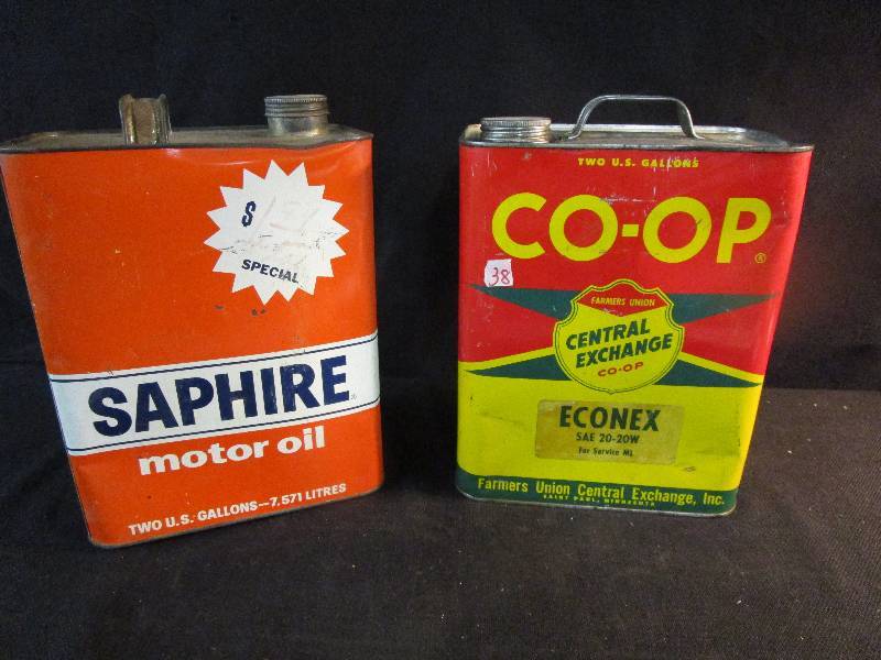 lot 38 image: Two Vintage Oil Cans Saphire and Coop Central Exchange