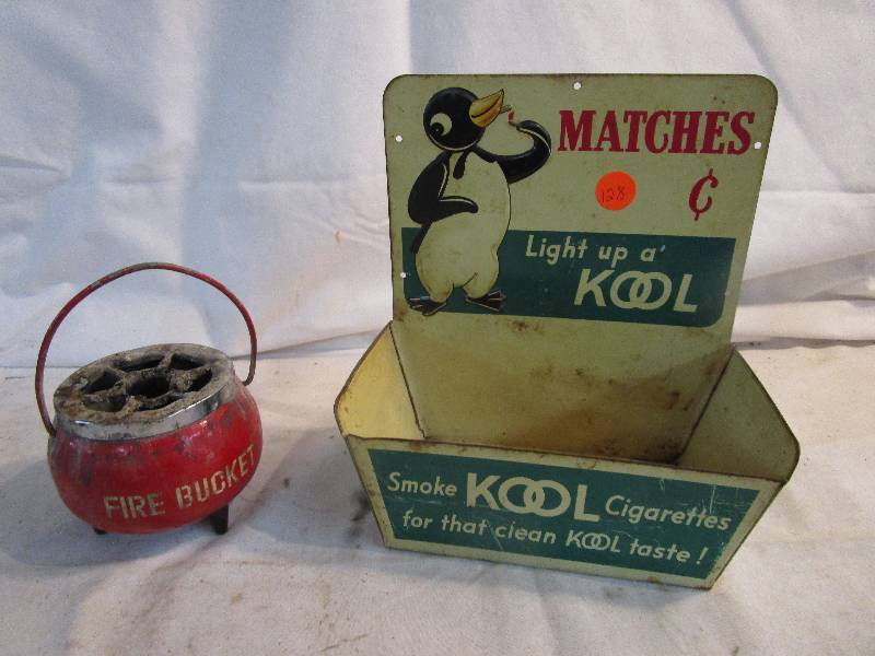 lot 128 image: Metal KOOL signdisplay and red Ash Tray