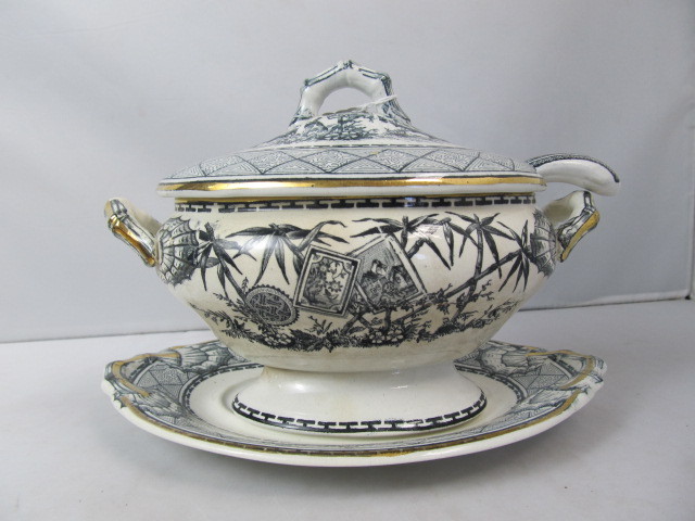 lot 22 image: Antique J.M. & Son 4-Piece Ironstone Tureen
