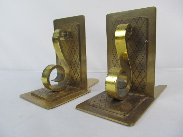 lot 31 image: Vintage Solid Brass Swiss Made Bookends