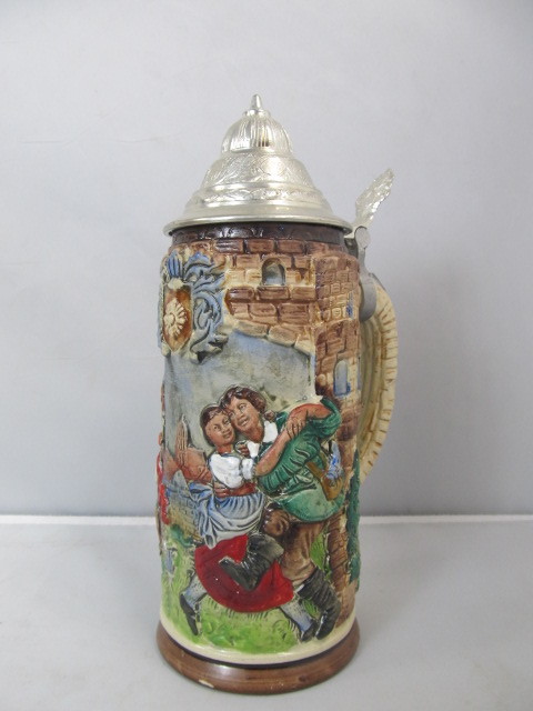 lot 71 image: Vintage Signed Deep Relief West German Beer Stein